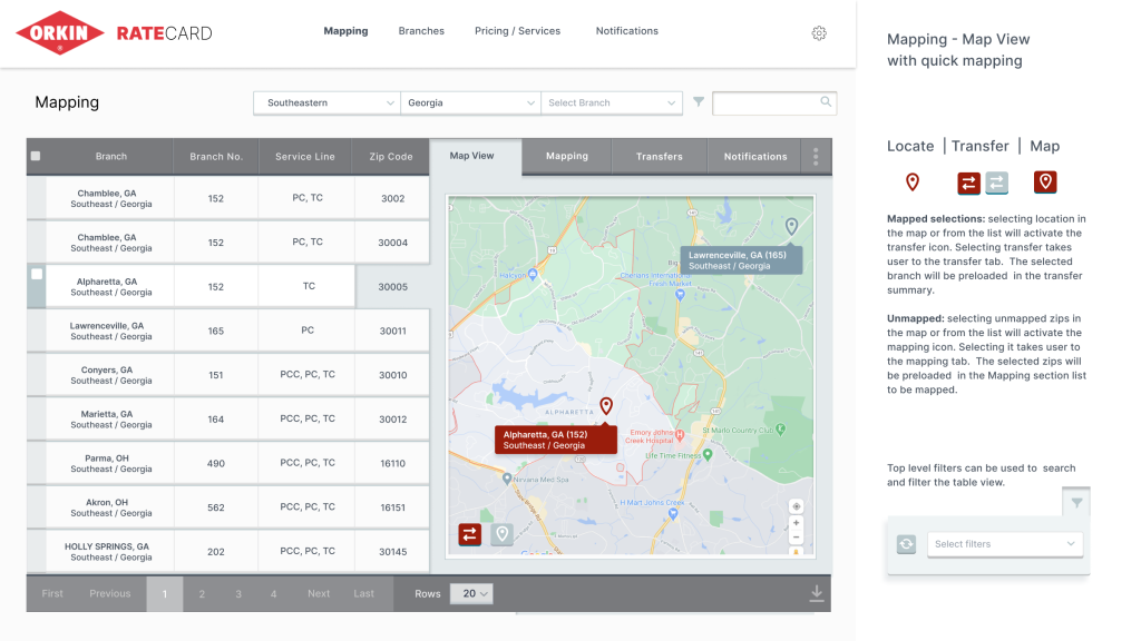 Orkin Rate Card – Annotated Hi-fidelity Wireframes